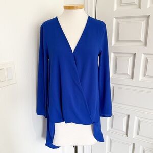 Halogen Cobalt Blue High-Low Asymmetrical Long Sleeve Blouse Top Size Medium